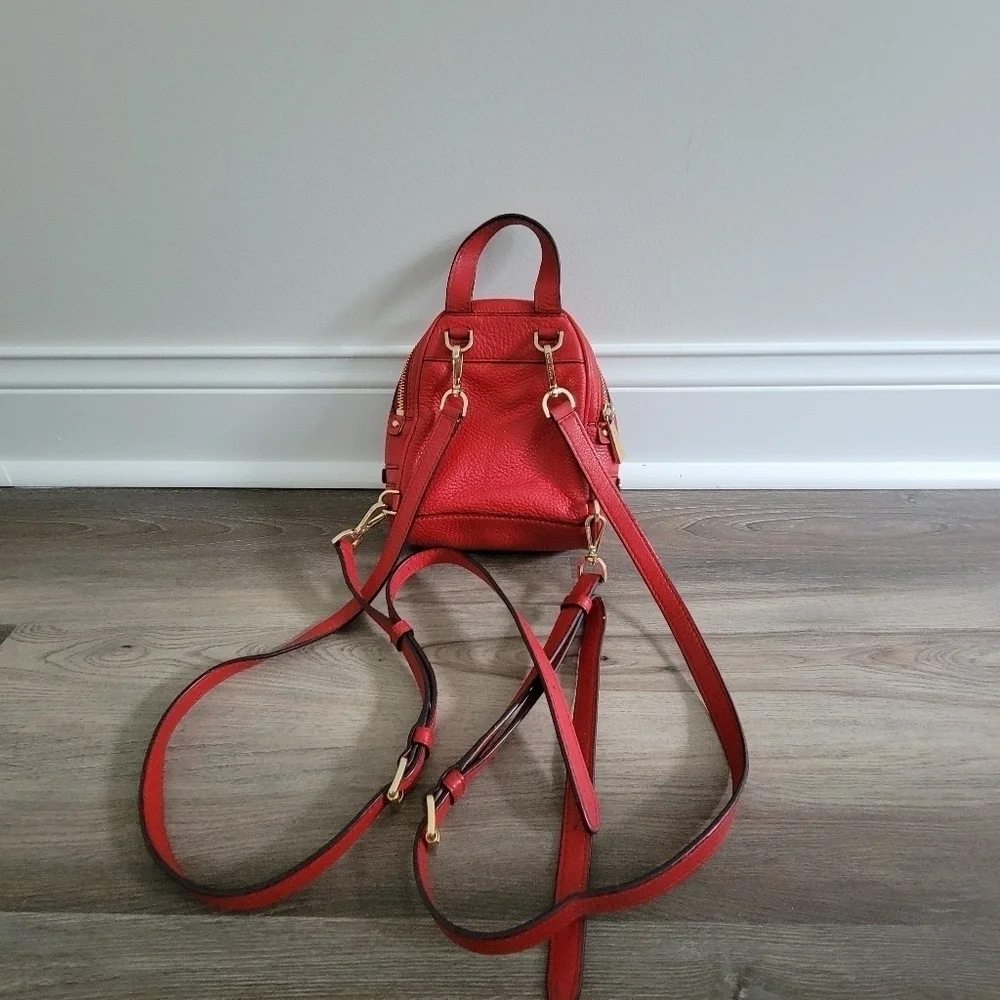 Michael Kors Red Grained Leather Mini Rhea Backpack